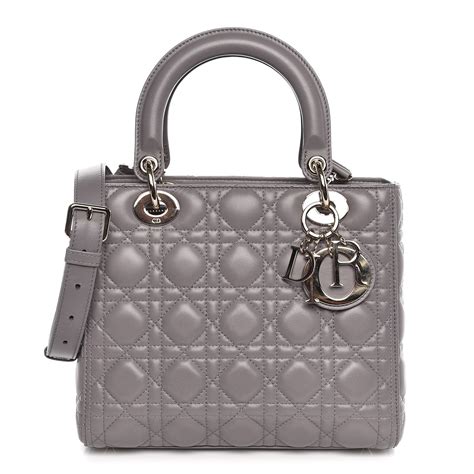 lady dior lambskin|CHRISTIAN DIOR Lambskin Cannage Medium Lady Dior Grey .